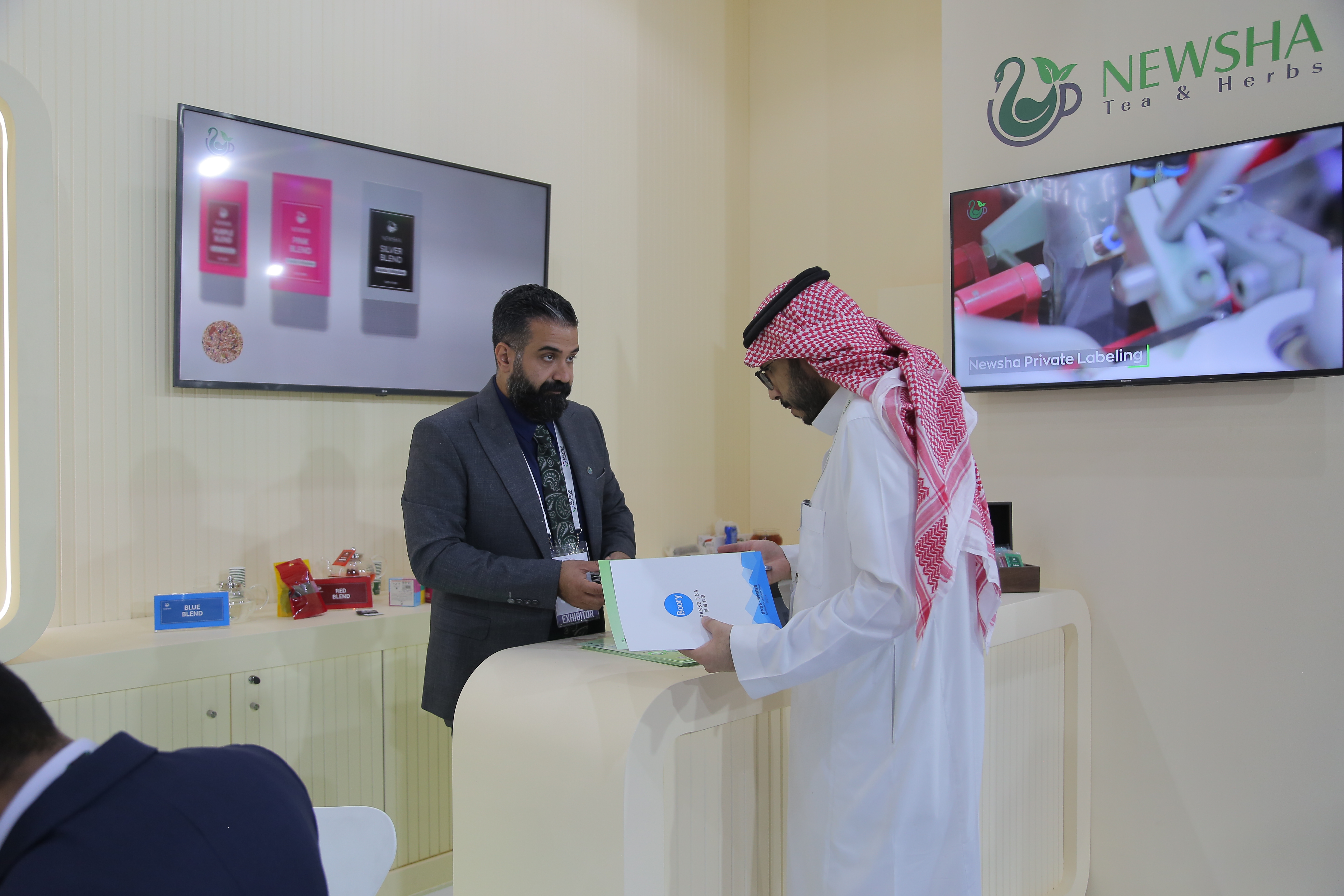 Newsha team showcasing innovative products at Gulfood 2025